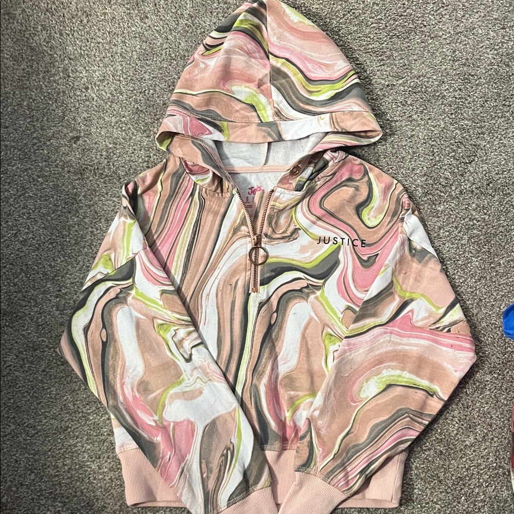 Justice Marble Swirl Hoodie in Pink and Green